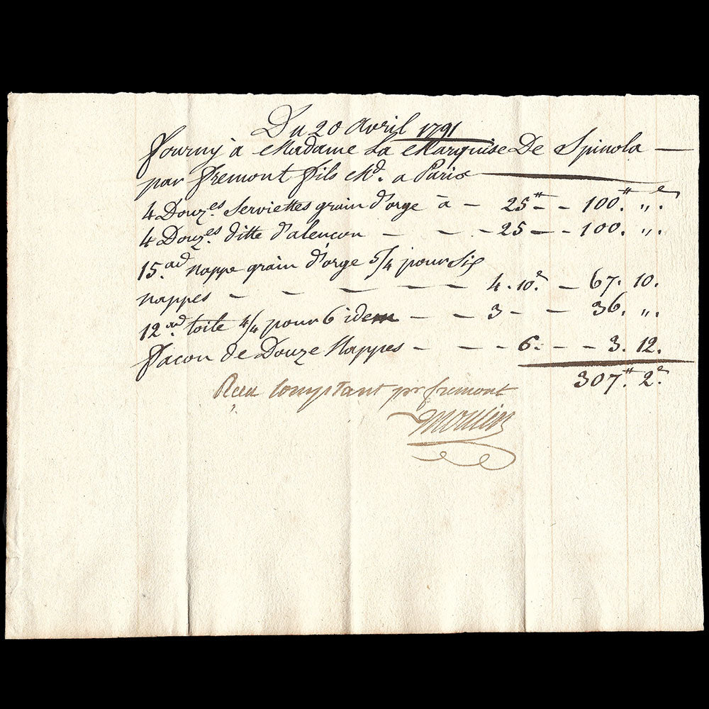 Frémont - Mémoire du marchand de toiles, 482 rue Saint-Honoré à Paris (1791)