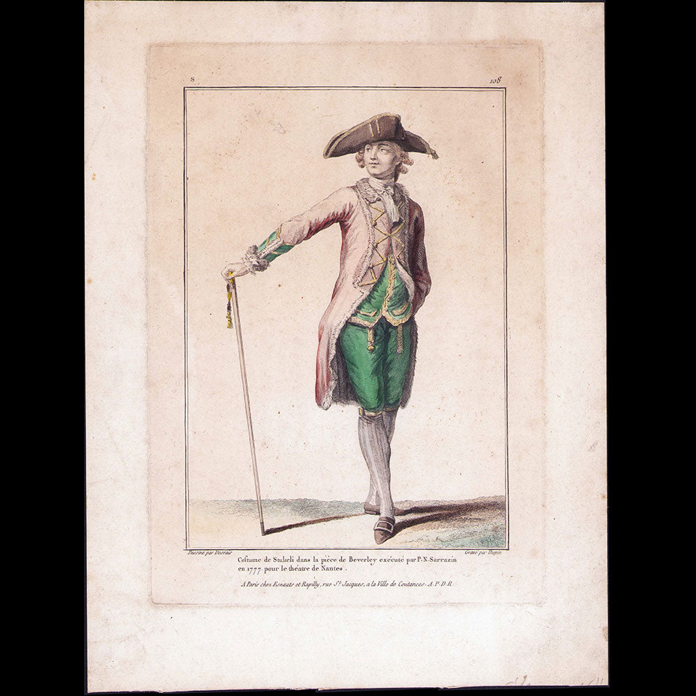 Gallerie des Modes et Costumes Français, 1778-1787, gravure n° S 108, Costume de Stukeli dans la pièce de Beverley (1779)