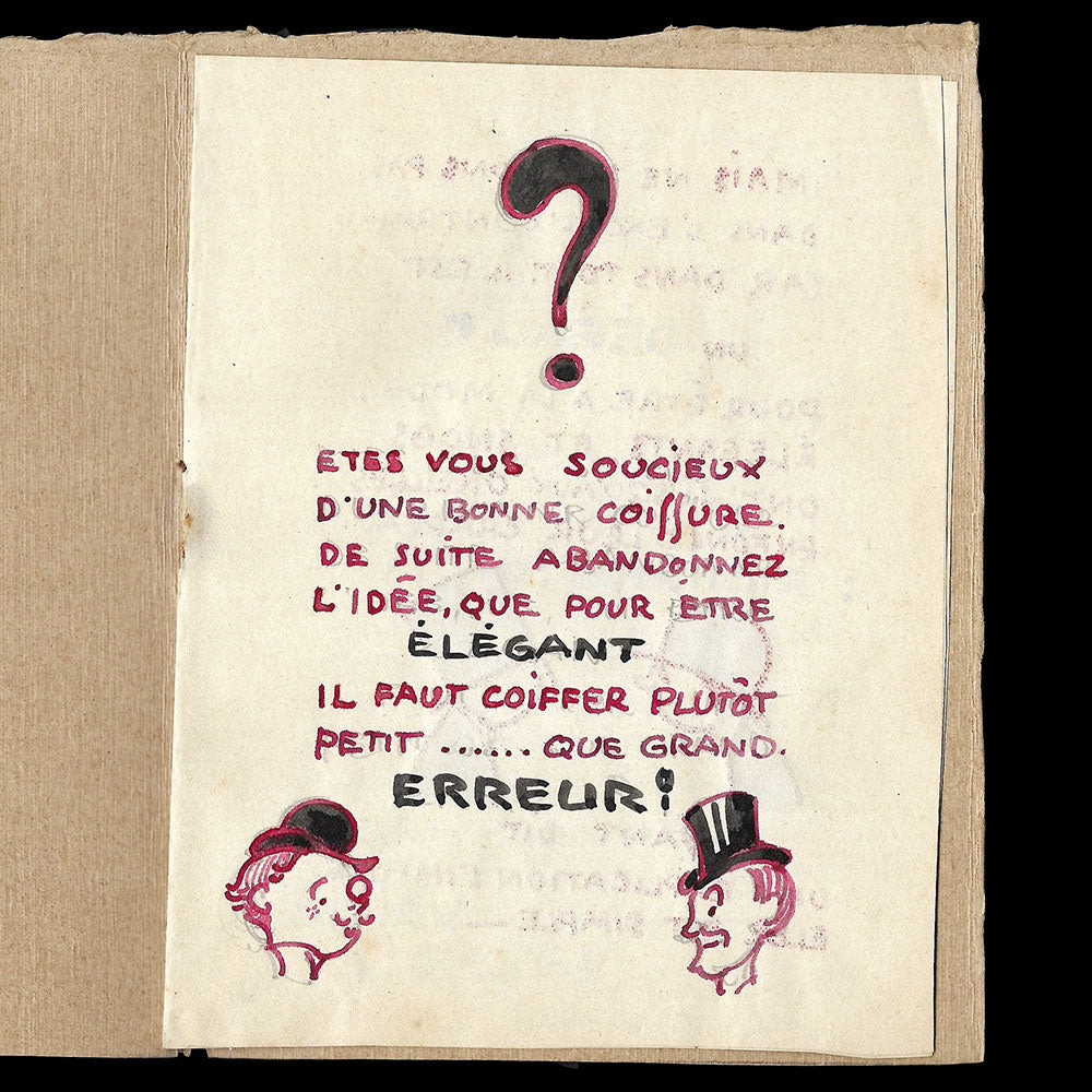 Léon - Pour être bien coiffé, projet de livret publicitaire, dessin d'Edouard Saunier (1910s)