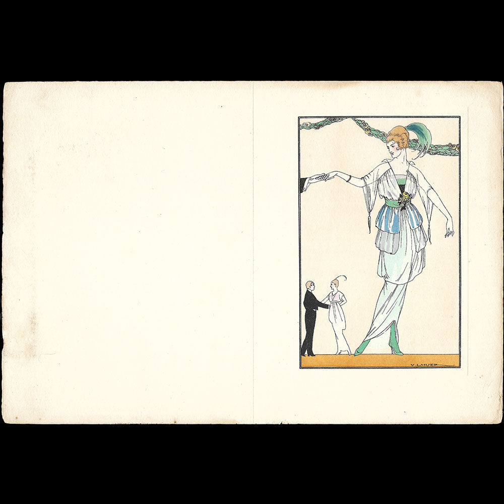 Victor Lhuer - Le Vrai Chic, Une fleur au corsage, menu illustré (1914)