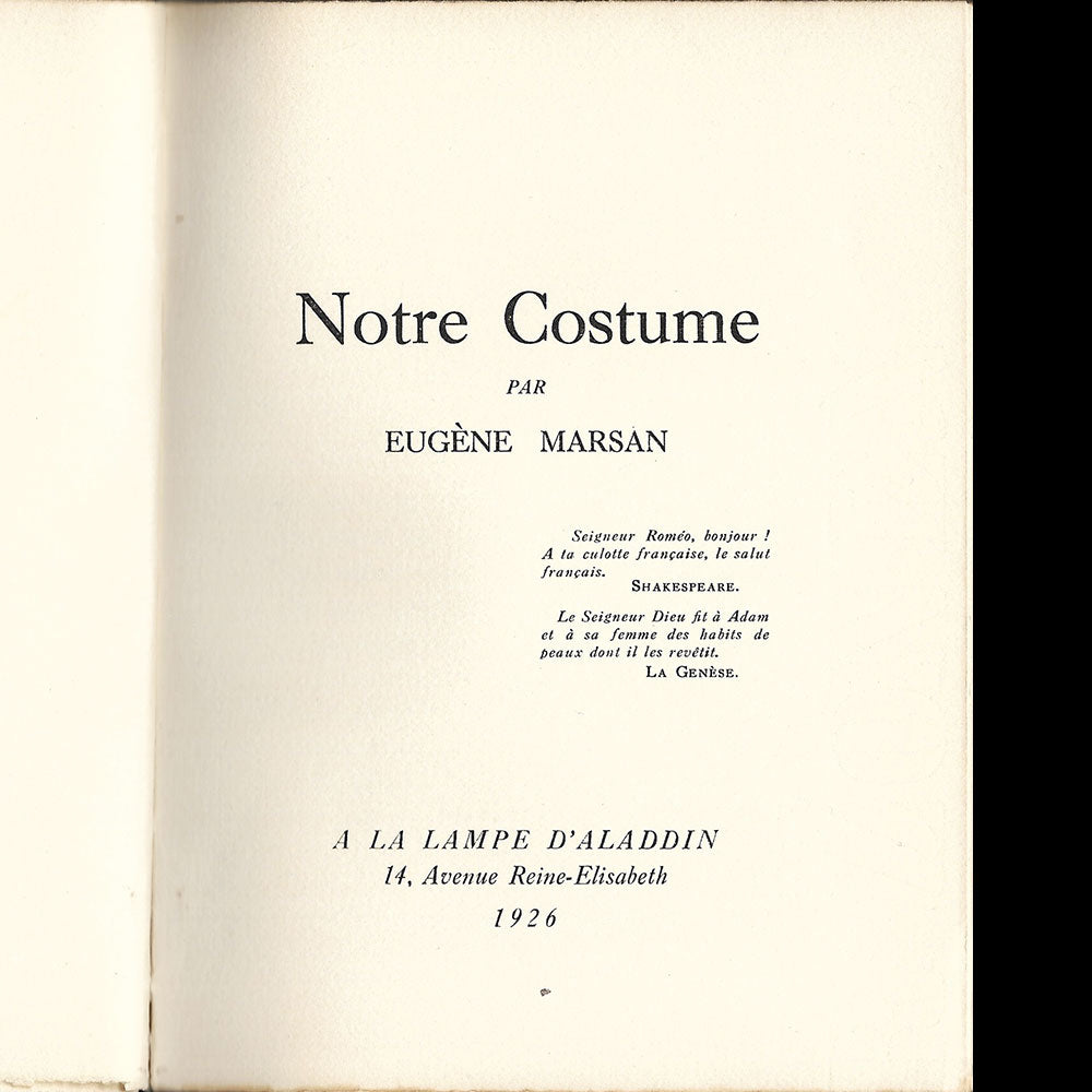 Eugène Marsan - Notre Costume, exemplaire avec envoi (1926)
