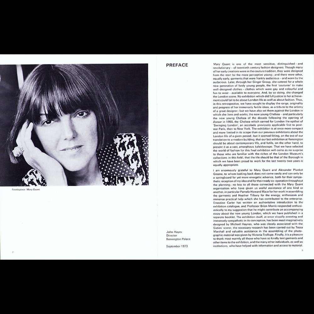 Mary Quant's London, exposition du London Museum à Kensington Palace (1973)