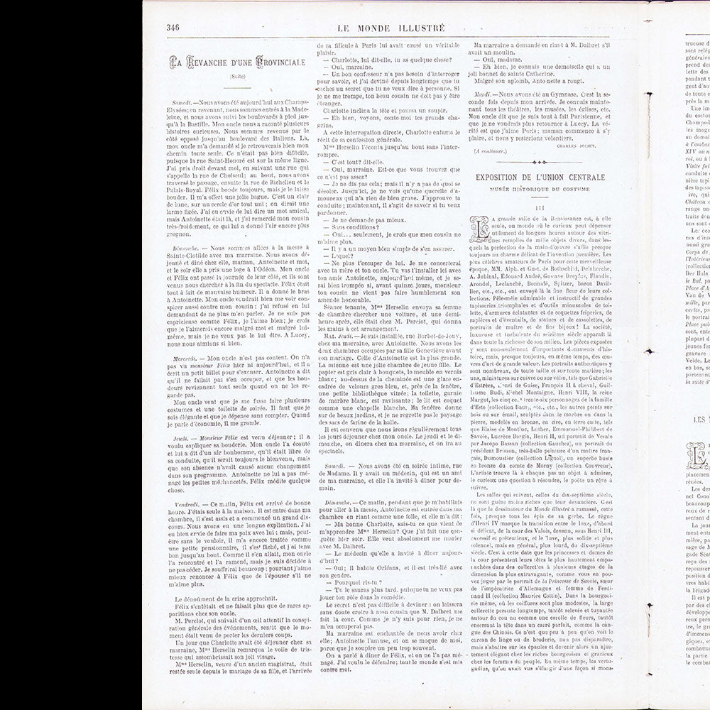 Le Monde Illustré - Union Centrale des Beaux Arts, Musée Historique du Costume (28 novembre 1874)