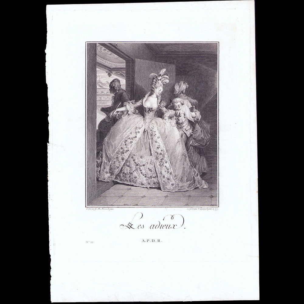 Moreau le Jeune - Les Adieux, gravure de la 2nde Suite d'Estampes pour servir l'histoire des Modes et du Costume (1777)