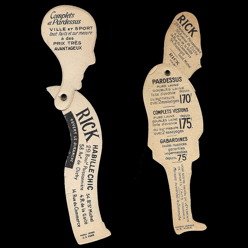 Rick - Réunion de 2 cartes découpées du tailleur, 29 boulevard Poissonnière à Paris (1900s)