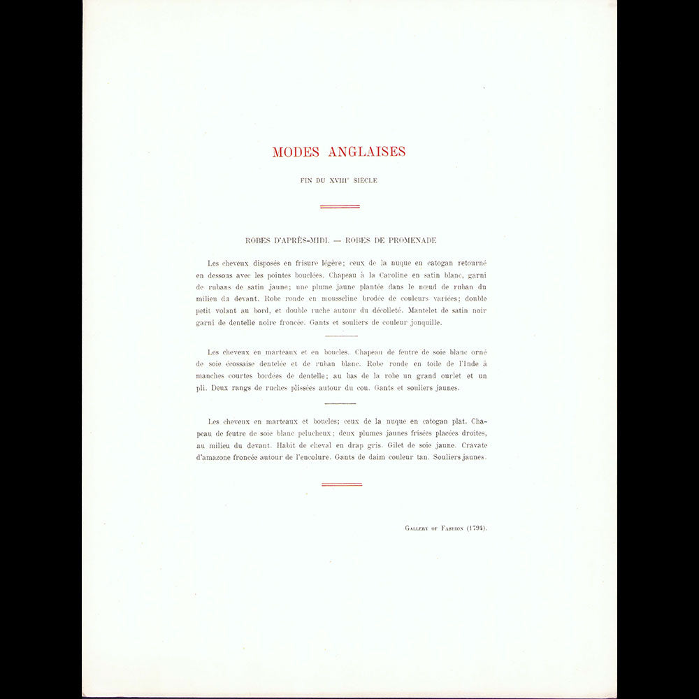 Documents pour l'Histoire du Costume de Louis XV à Louis XVIII, réunion de 9 planches (1911)