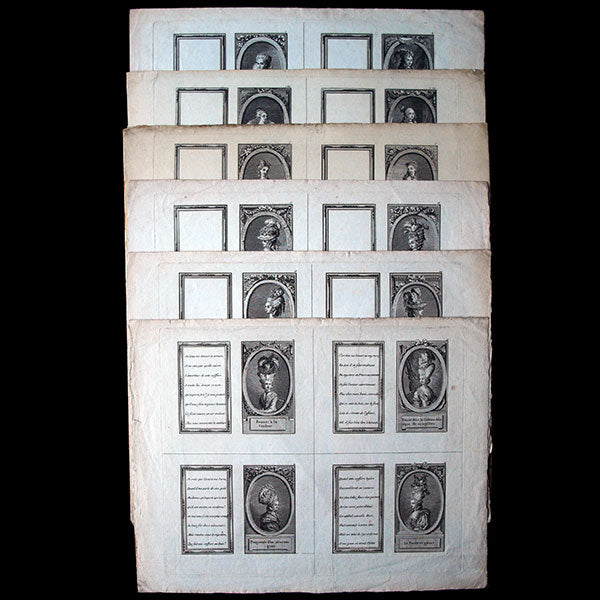 Desnos - Réunion de 6 planches du Recueil des Coiffures depuis 1589 jusqu'en 1778, 24 figures de coiffures (1777-1779)