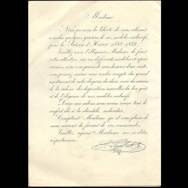 Catalogue du tailleur Paris-Londres, 1 rue Auber à Paris (1888-1889)