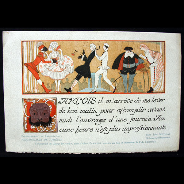 Barbier - Publication announcement for "Personnages de Comedie"