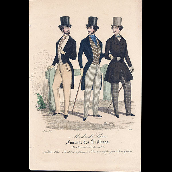 Modes de Paris, Journal des Tailleurs, gravures de mode masculine (1844)