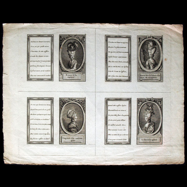 Desnos - Réunion de 6 planches du Recueil des Coiffures depuis 1589 jusqu'en 1778, 24 figures de coiffures (1777-1779)