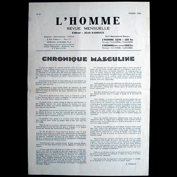 L'homme, n°8 (février 1939)