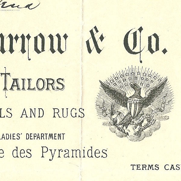 Facture du tailleur Marston, Burrow & co, 21 avenue de l'opéra à Paris (1893)