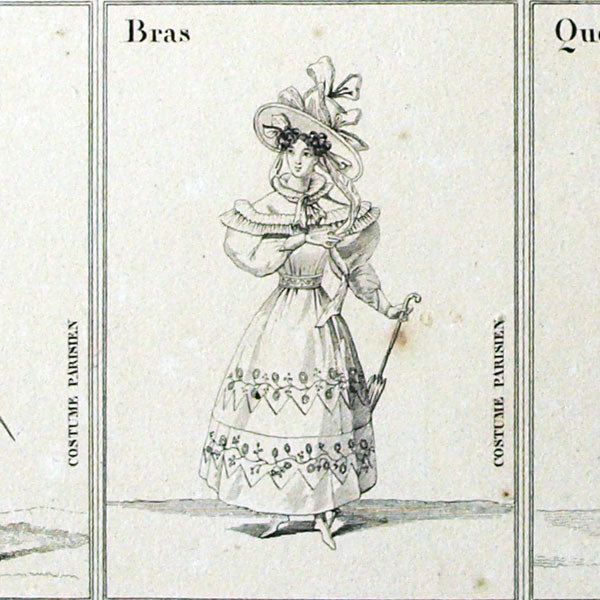 Cartes du jeu tête, bras, jambes, queue du costume parisien (circa 1820)
