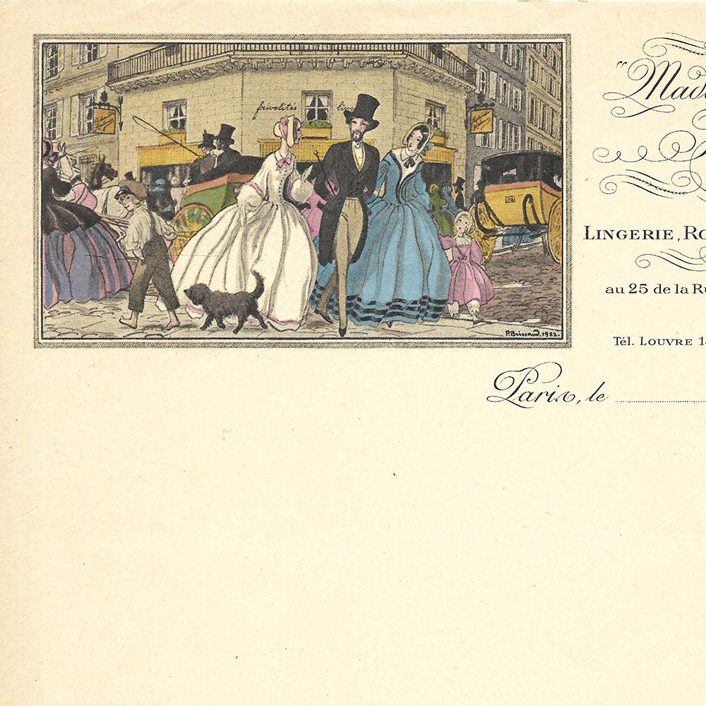 Mademoiselle Hortense - Papier à lettres de la marchande de frivolités, 25 rue des Capucines à Paris illustrée par Pierre Brissaud (circa 1920s)