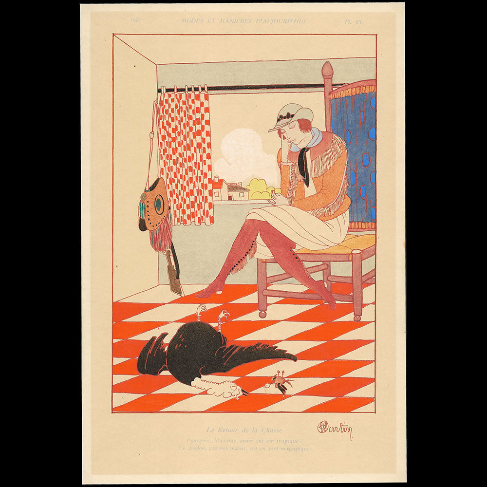 Modes et Manières d'aujourd'hui, par Charles Martin - Planche VI - Le Retour de la Chasse (1913)
