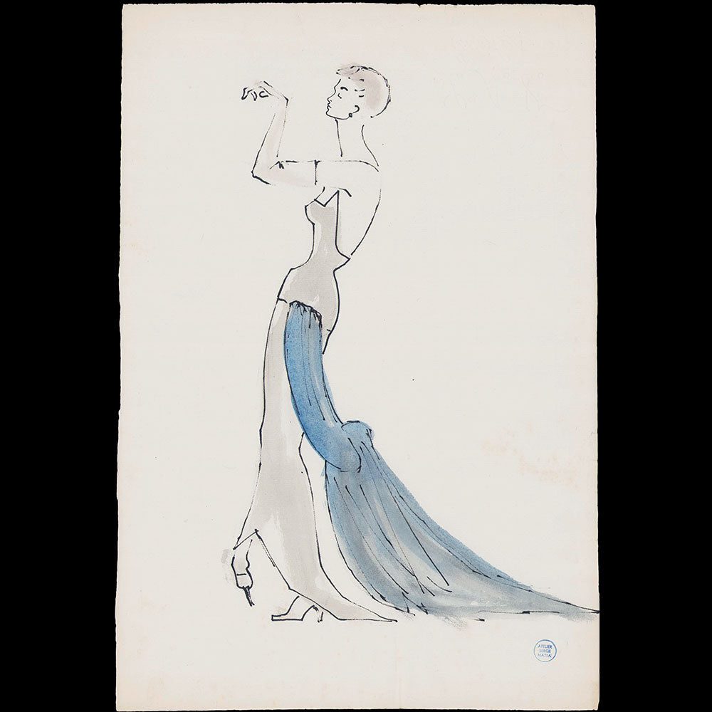 Serge Matta - Dessin de robe du soir pour Schiaparelli (1950-1954)