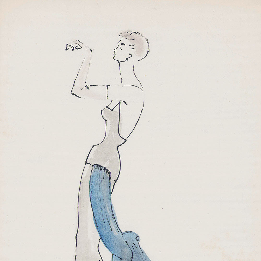 Serge Matta - Dessin de robe du soir pour Schiaparelli (1950-1954)