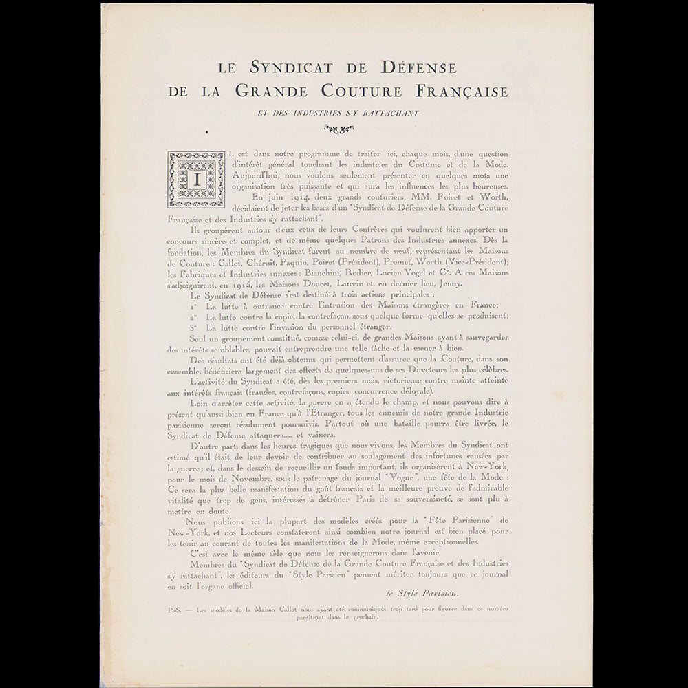 Style Parisien, n°4, novembre 1915