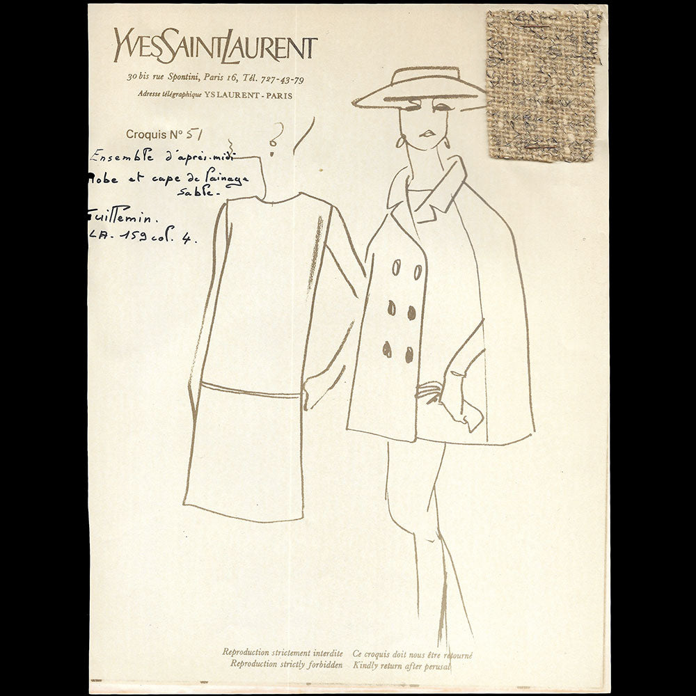 Yves Saint-Laurent - Ensemble de 145 croquis de la collection Printemps-Eté 1965