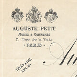 Auguste Petit - Facture du coiffeur, 7 rue de la Paix à Paris (1902)