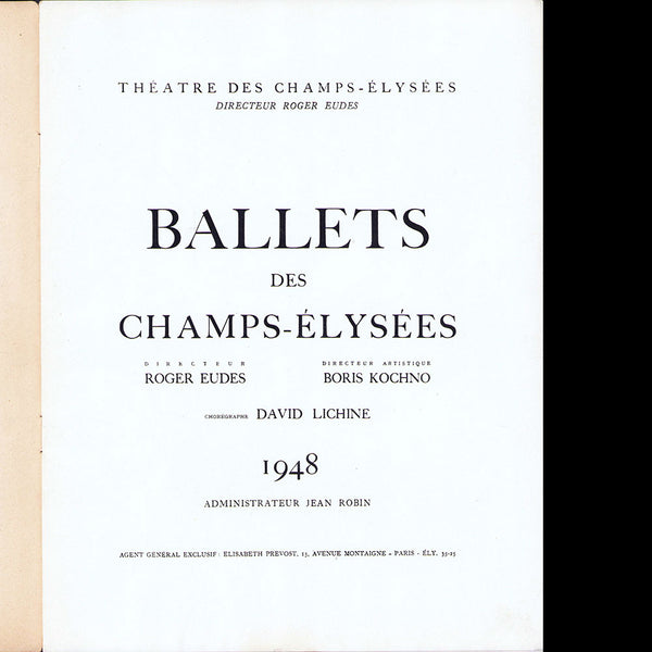 Ballets des Champs-Elysées - Programme 1948, couverture de Picasso
