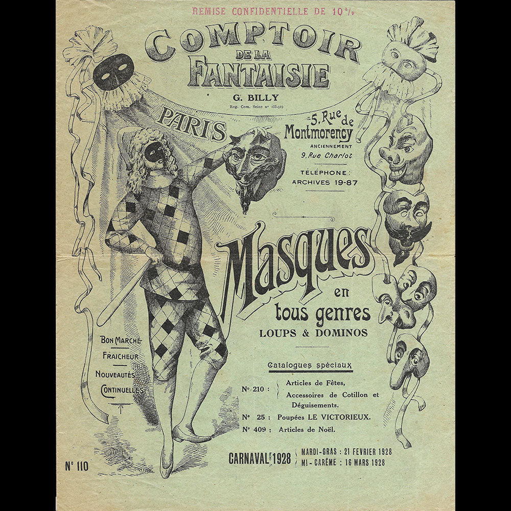 Comptoir de la Fantaisie G. Billy - Catalogue de Masques en tous genres, rue Montmorency à Paris (1928)