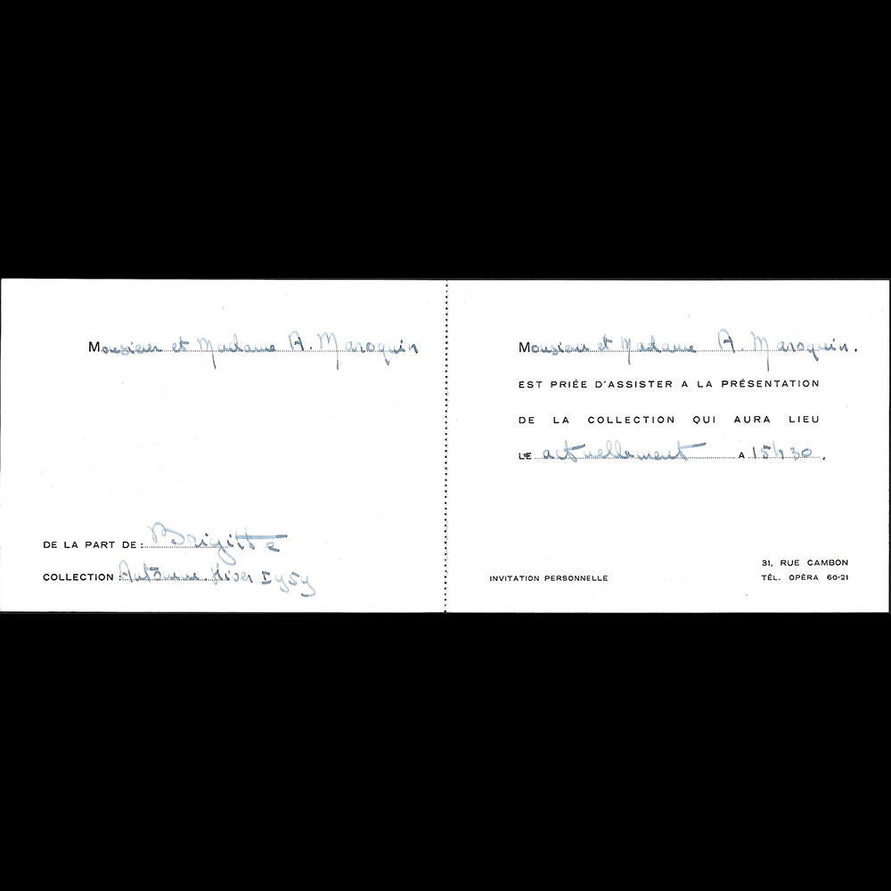 Chanel - Invitation au défilé Haute Couture Automne-Hiver 1959