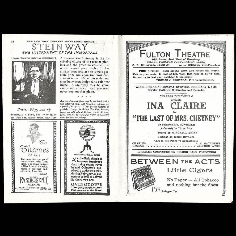 Fulton Theatre - Programme de The last of Mrs Cheyney (1925-1926)