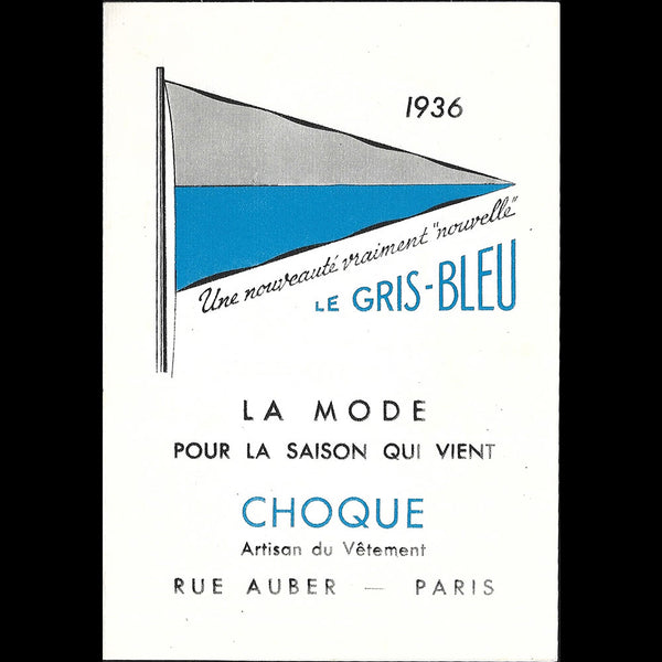 Choque - Le Gris Bleu, carte du magasin, rue Auber à Paris (1936)
