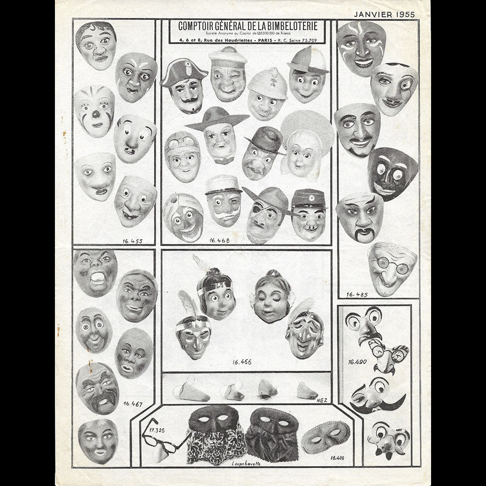 Comptoir de la Bimbloterie - Catalogue de Masques, 4,6 et 8 rue des Houdriettes à Paris (1955)