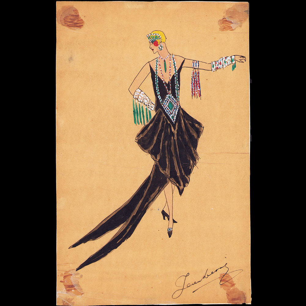 Jane - Dessin d'une robe bijoux par Jean Desses (1925-1930)