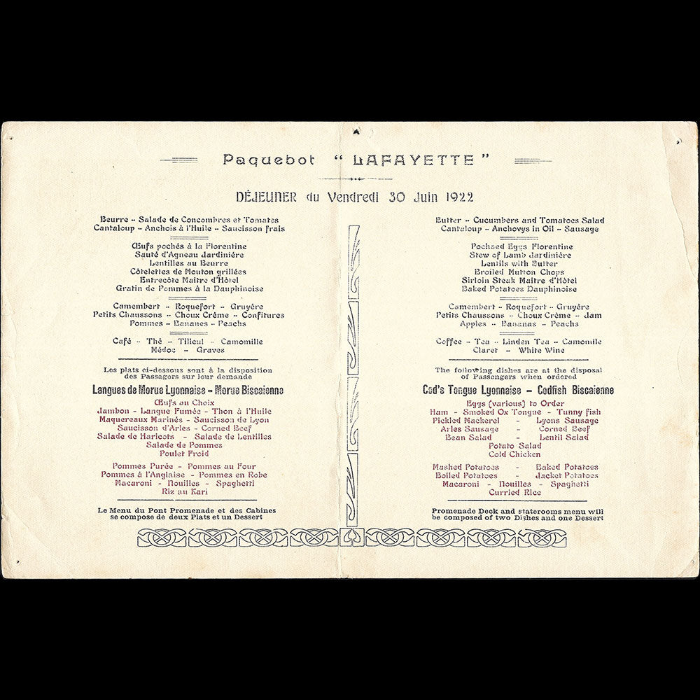 Jean Gabriel Domergue - French Line, menu illustré (1922)