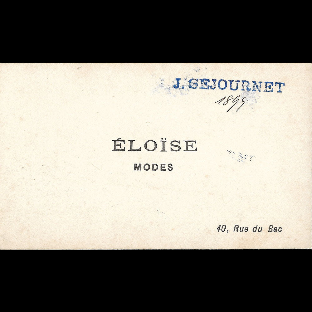 Eloise - Carte de la maison de chapeaux,40 rue du Bac à Paris (1899)