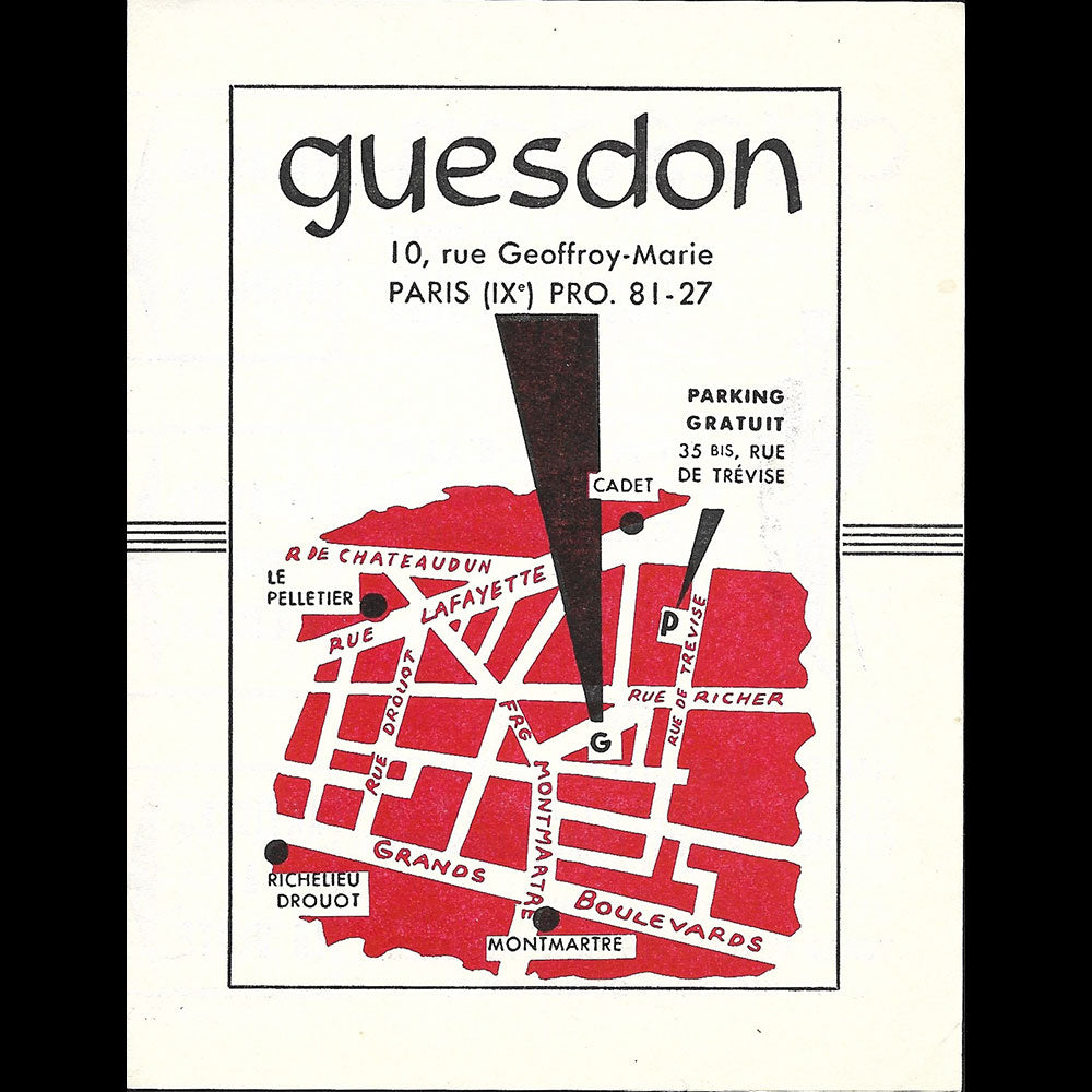 Guesdon - Tailleur, chemisier, chausseur, 10 rue Geoffroy Marie à paris (1930s)