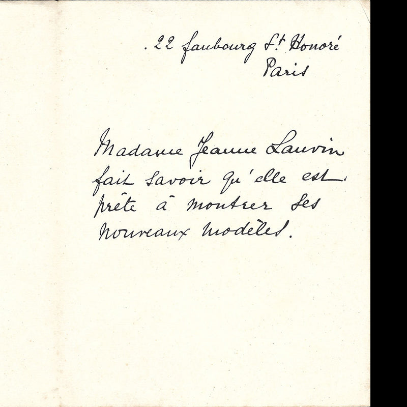 Jeanne Lanvin - Invitation (circa 1918)