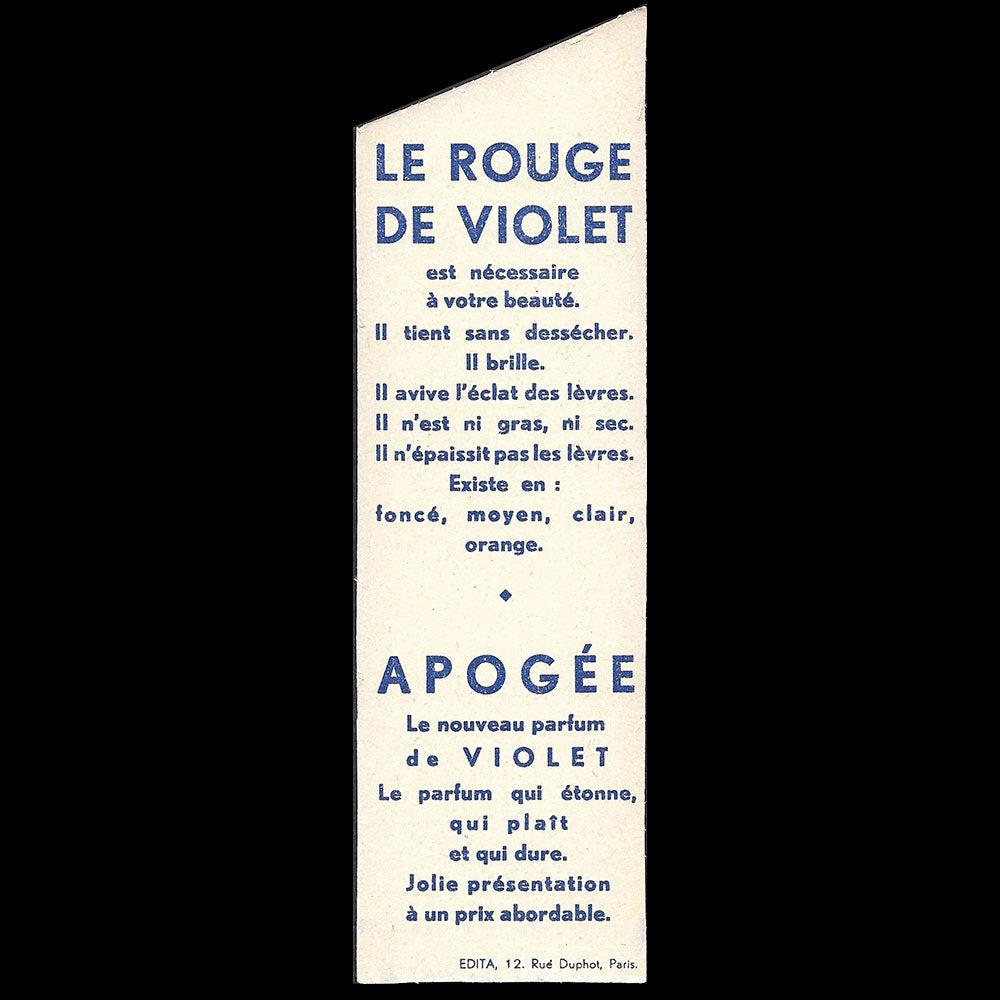 Violet - Rouge et Apogée, marque page (circa 1932)