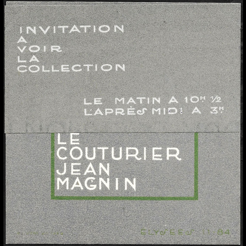 Jean Magnin - Invitation de la maison de couture, 22 rue d'Aguessau à Paris (1926)