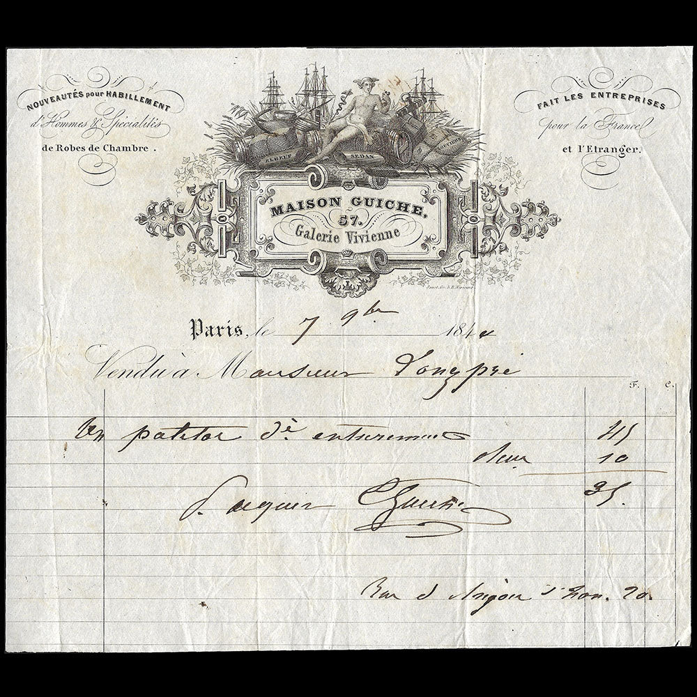 Maison Guiche - Facture de la maison de nouveautés, 57 Galerie Vivienne à Paris (1840)