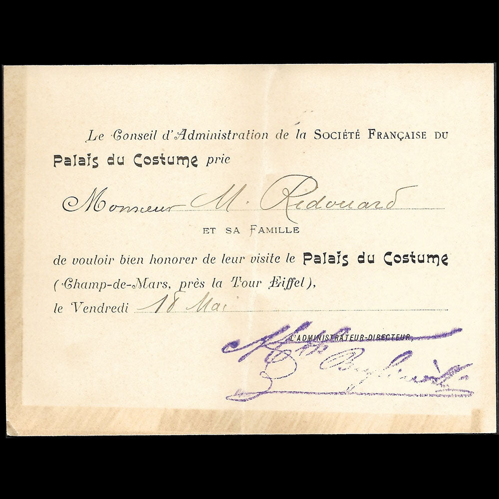 Exposition Universelle de Paris de 1900 - Invitation au Palais du Costume