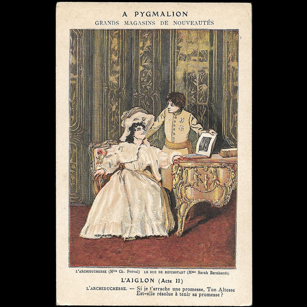 Pygmalion - L'Aiglon, Acte II, carte des grands magasins de nouveautés,  9 boulevard Sebastopol à Paris (1900s)