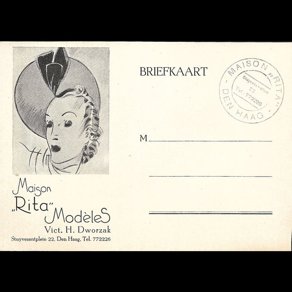 Rita Modèles - invitation de la maison de chapeaux, Den Haag (1930s)