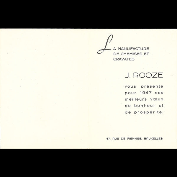 J. Rooze - Carte de voeux de la manufacture de chemises et cravates (1947)