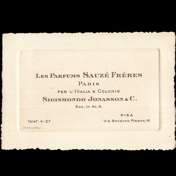 Sauzé Frères - Carte des représentants de la maison de parfums en Italie (1925)
