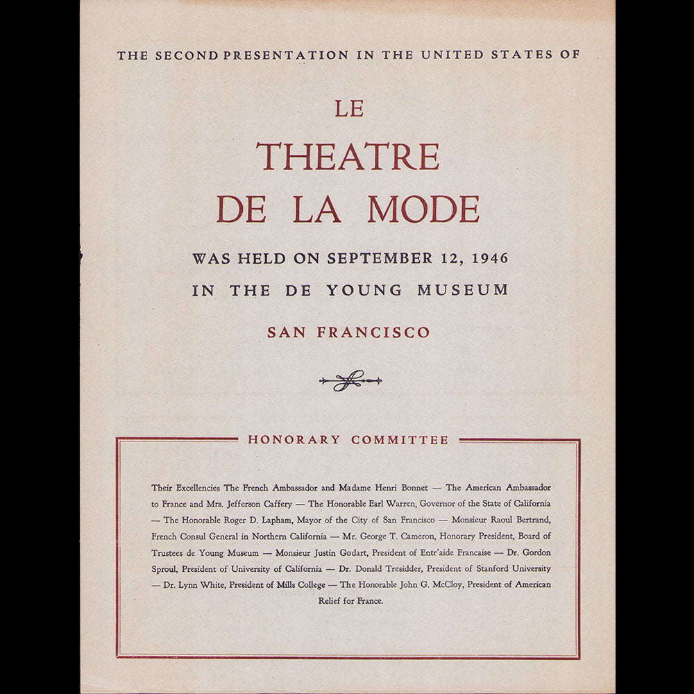 Le Théâtre de la Mode, Fantasy of Fashion - Programme de l'exposition de San Francisco (1946)