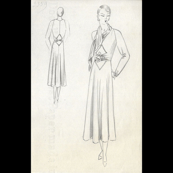 Vionnet - Dessin d'une robe pour l'hiver 1930-1931