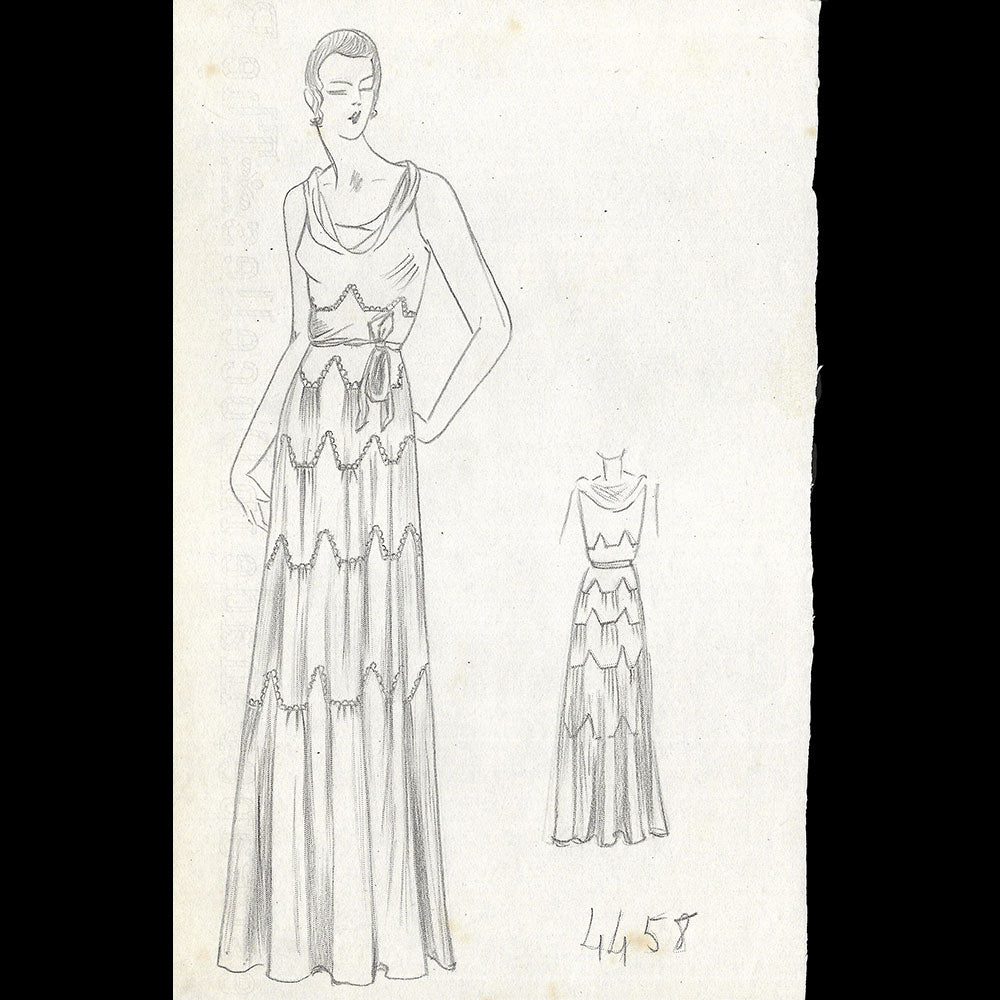 Vionnet - Dessin d'une robe du soir pour l'hiver 1931-1932