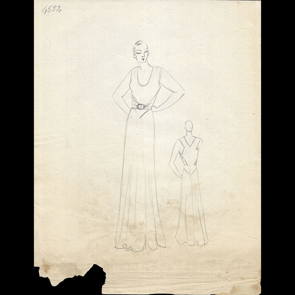 Vionnet - Dessin d'une robe du soir pour l'hiver 1932-1933