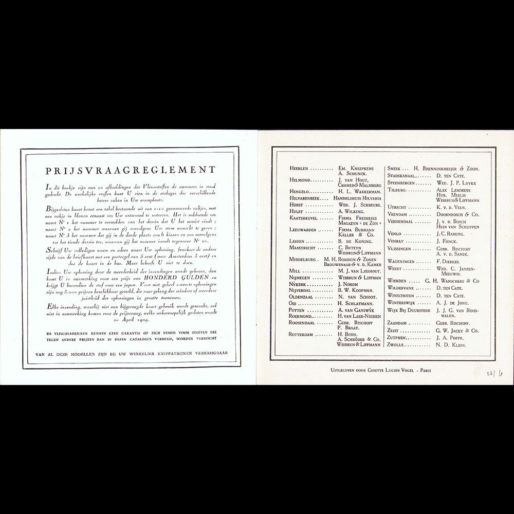 Vlisco - Wat draagt Parijs? - Document publicitaire par Cosette Vogel (1929)