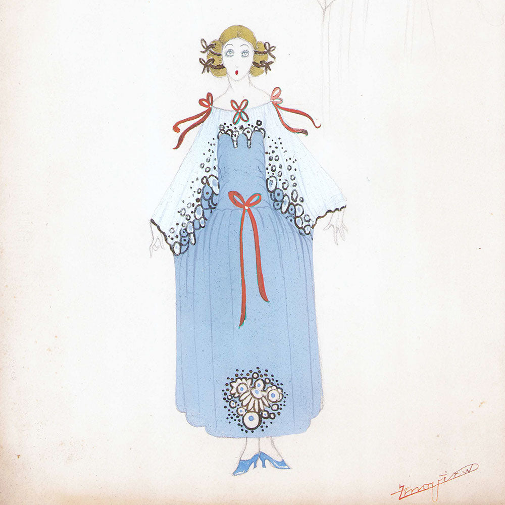 Alexandre Zinoview - L'Oie blanche, dessin de costume pour T'excite pas comme ça (1923)